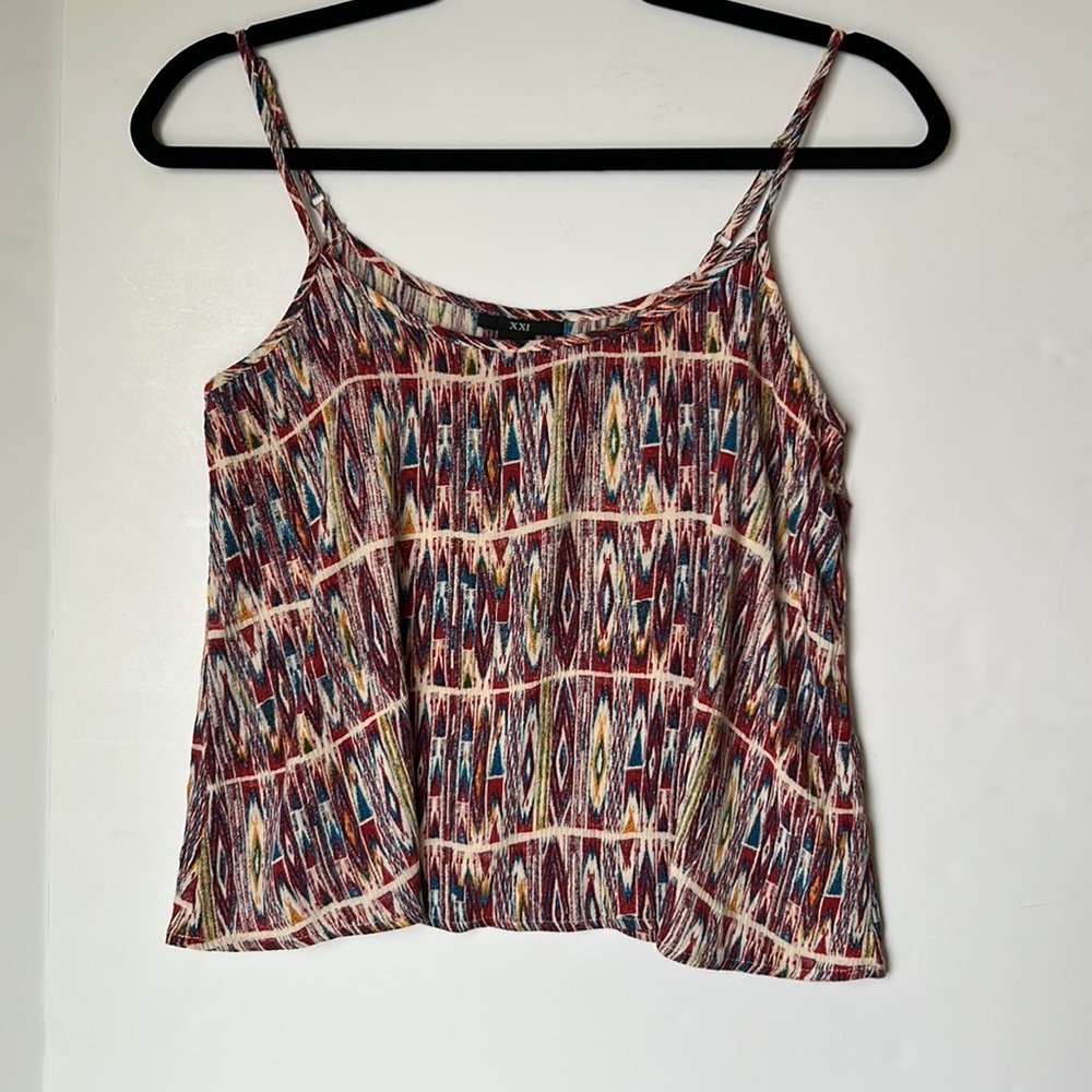 Forever 21 (XXI) Red & Blue Patterned Vintage Flowy Adj Straps Tank Top Size S